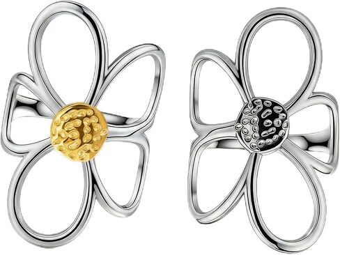 2 Pcs Thumb Rings for Women, Chunky Hollow Flower Ring, Two-Tone Gold & Silver Color Statement Rings, Adjustable Open Band, Minimalist Aesthetic Jewelry Gift (Daisy Design, 2 Pack in Saudi Arabia