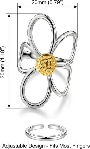 2 Pcs Thumb Rings for Women, Chunky Hollow Flower Ring, Two-Tone Gold & Silver Color Statement Rings, Adjustable Open Band, Minimalist Aesthetic Jewelry Gift (Daisy Design, 2 Pack in Saudi Arabia
