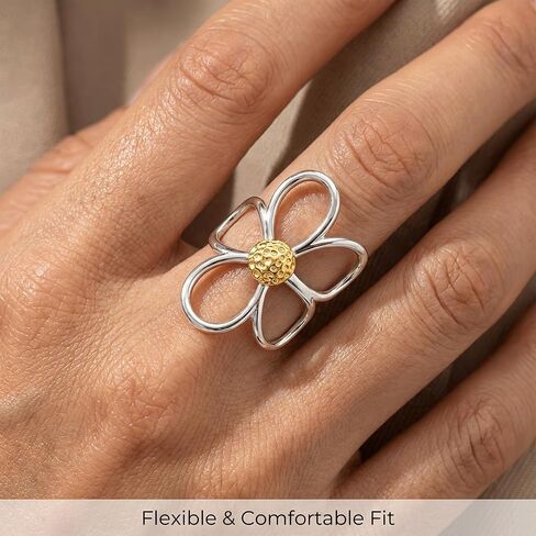 2 Pcs Thumb Rings for Women, Chunky Hollow Flower Ring, Two-Tone Gold & Silver Color Statement Rings, Adjustable Open Band, Minimalist Aesthetic Jewelry Gift (Daisy Design, 2 Pack in Saudi Arabia