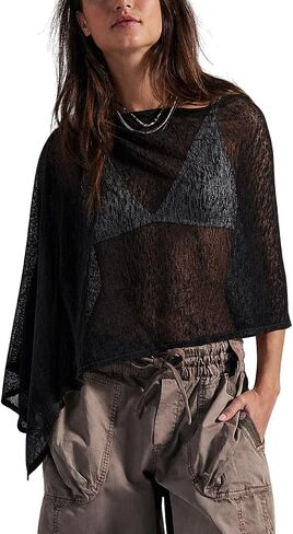 Sheer Poncho Top for Women, Lightweight Knit Going Out Top, Off Shoulder Asymmetric Beach Cover Up in Saudi Arabia