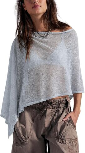 Sheer Poncho Top for Women, Lightweight Knit Going Out Top, Off Shoulder Asymmetric Beach Cover Up in Saudi Arabia
