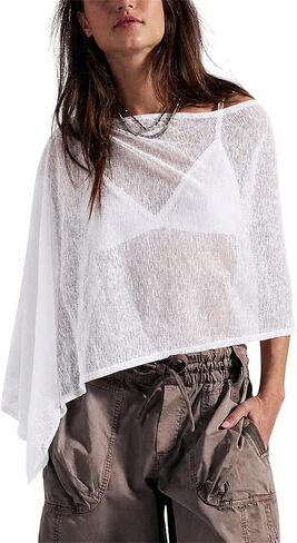 Sheer Poncho Top for Women, Lightweight Knit Going Out Top, Off Shoulder Asymmetric Beach Cover Up in Saudi Arabia