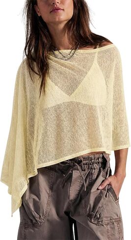 Sheer Poncho Top for Women, Lightweight Knit Going Out Top, Off Shoulder Asymmetric Beach Cover Up in Saudi Arabia