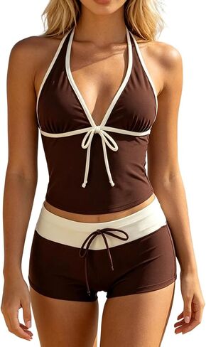 Tankini with Shorts Tankini Swimsuits for Women Y2k Vintage 2 Pieces Bikini Set Beach Swimsuit Vacation Bathing Suit in Kuwait