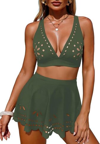 YELAIVP Womens High Waisted Bikini Sets Tummy Control Swimsuits with Skirt Two Piece Cutout Bathing Suits in Kuwait