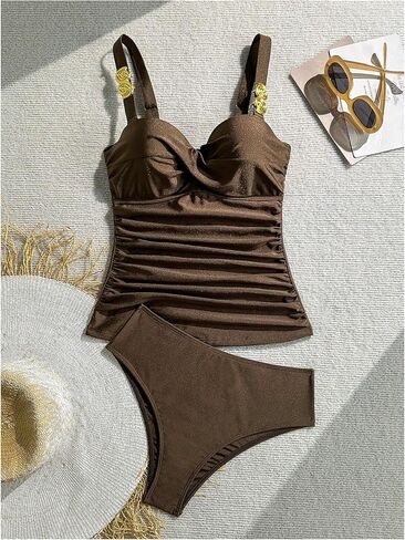 GORGLITTER المرأة Ruched Tankini المايوه عالية الخصر ثونغ ثوب السباحة Y2K لطيف صفيق الشاطئ قطعتين ملابس سباحة حريمي in Kuwait