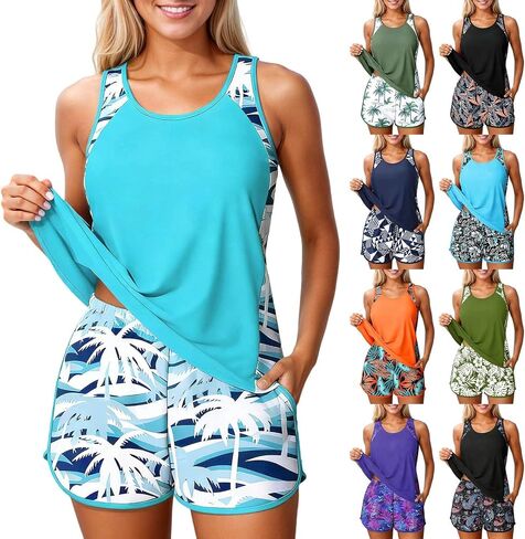 Summer Tankini Swimsuits for Women Tummy Control Two Piece Bathing Suits with Pockets Swim Shorts 2026 in Kuwait