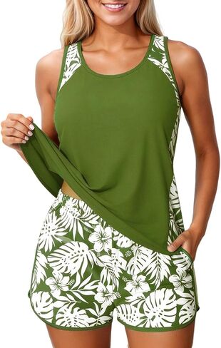 Summer Tankini Swimsuits for Women Tummy Control Two Piece Bathing Suits with Pockets Swim Shorts 2026 in Kuwait