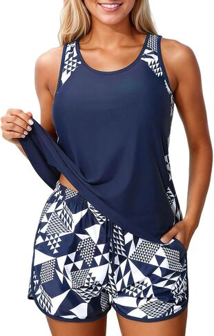 Summer Tankini Swimsuits for Women Tummy Control Two Piece Bathing Suits with Pockets Swim Shorts 2026 in Kuwait