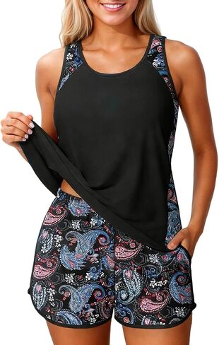 Summer Tankini Swimsuits for Women Tummy Control Two Piece Bathing Suits with Pockets Swim Shorts 2026 in Kuwait