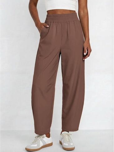Barrel Pants Women Baggy Wide Leg Elastic Waisted Sweatpants Athletic Clothes Lounge Palazzo Trousers with Pockets(Dark-Brown,S) in Saudi Arabia