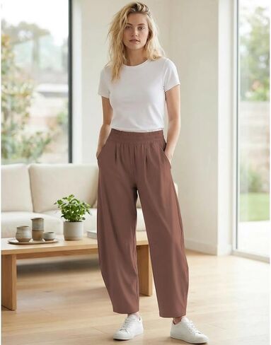 Barrel Pants Women Baggy Wide Leg Elastic Waisted Sweatpants Athletic Clothes Lounge Palazzo Trousers with Pockets(Dark-Brown,S) in Saudi Arabia
