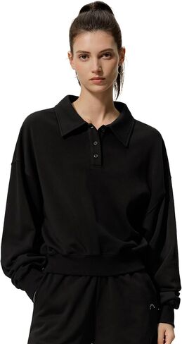 LilySilk Women Silk Terry Sweatshirt Ladies Pullover Quarter-button Placket and Polo Collar for Casual Sports in Kuwait