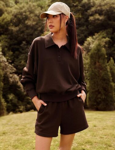 LilySilk Women Silk Terry Sweatshirt Ladies Pullover Quarter-button Placket and Polo Collar for Casual Sports in Kuwait