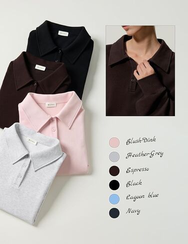 LilySilk Women Silk Terry Sweatshirt Ladies Pullover Quarter-button Placket and Polo Collar for Casual Sports in Kuwait