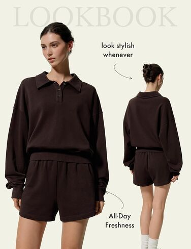 LilySilk Women Silk Terry Sweatshirt Ladies Pullover Quarter-button Placket and Polo Collar for Casual Sports in Kuwait