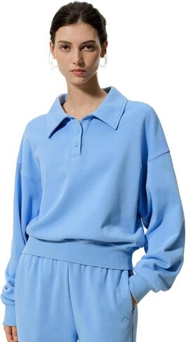 LilySilk Women Silk Terry Sweatshirt Ladies Pullover Quarter-button Placket and Polo Collar for Casual Sports in Kuwait