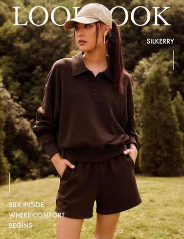 LilySilk Women Silk Terry Sweatshirt Ladies Pullover Quarter-button Placket and Polo Collar for Casual Sports in Kuwait