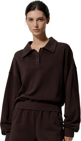 LilySilk Women Silk Terry Sweatshirt Ladies Pullover Quarter-button Placket and Polo Collar for Casual Sports in Kuwait