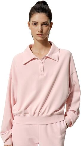 LilySilk Women Silk Terry Sweatshirt Ladies Pullover Quarter-button Placket and Polo Collar for Casual Sports in Kuwait