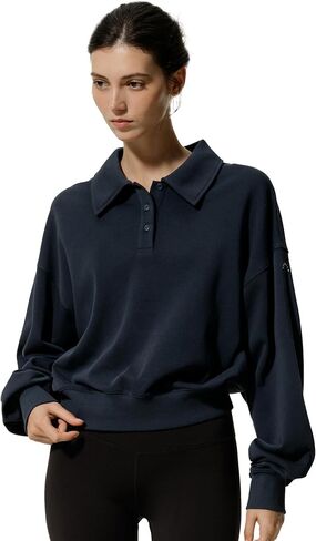 LilySilk Women Silk Terry Sweatshirt Ladies Pullover Quarter-button Placket and Polo Collar for Casual Sports in Kuwait