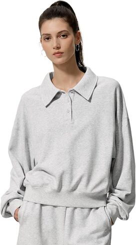 LilySilk Women Silk Terry Sweatshirt Ladies Pullover Quarter-button Placket and Polo Collar for Casual Sports in Kuwait
