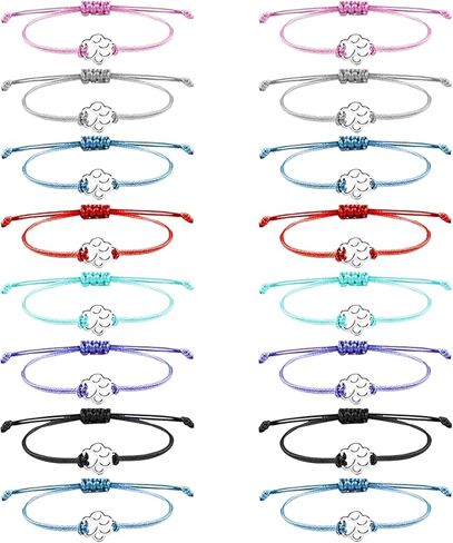 NEWITIN 16 Pieces Paw Print Bracelets for Women Handmade Adjustable Strings Stainless Steel Cat Dog Bracelets Family Friend Couple Jewelry for Women Men in Kuwait