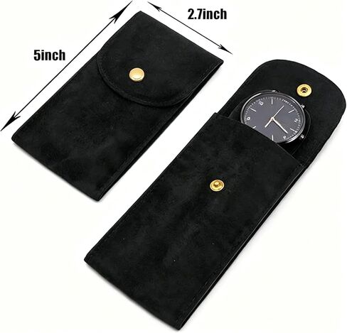 Travel Watch Pouch 2 Pack (Black & Green) Soft Protective Watch Travel Case for Men & Women, Prevent Scratches in Luggage, Snap Closure, Fits Most Watches, Gift Ready in Saudi Arabia