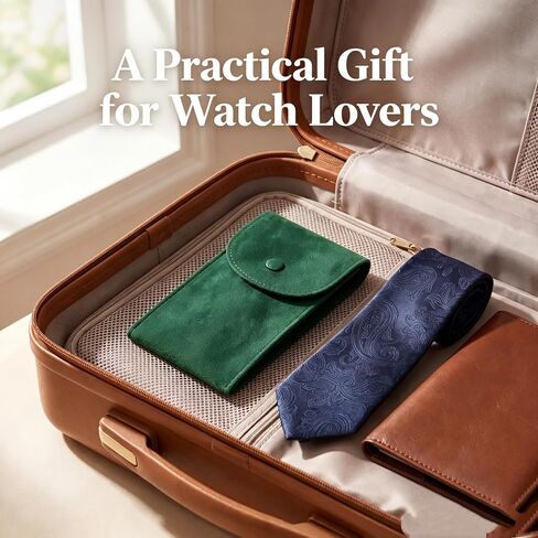 Travel Watch Pouch 2 Pack (Black & Green) Soft Protective Watch Travel Case for Men & Women, Prevent Scratches in Luggage, Snap Closure, Fits Most Watches, Gift Ready in Saudi Arabia