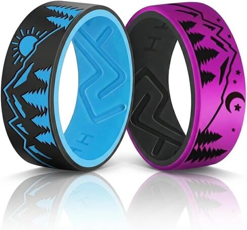 Silicone Rings for Men and Women, Mountain Sun and Moon Couple Wedding Bands, 8mm Wide Breathable Sport Rubber Ring, Outdoor Promise Ring(1 Piece/Sold Individually) in Saudi Arabia