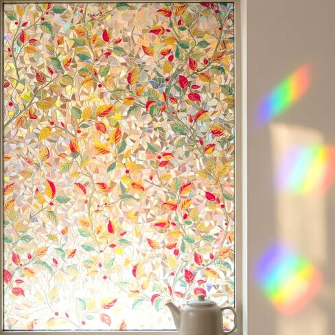Stained Glass Privacy Window Film Decorative Etched 3D Prism Peacock Static Cling Sliding Door Tints Heat Control Anti UV Resuable No Glue Cover Sticker,17.5" x 78.7" in Saudi Arabia