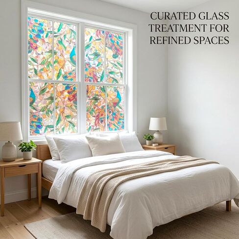 Stained Glass Privacy Window Film Decorative Etched 3D Prism Peacock Static Cling Sliding Door Tints Heat Control Anti UV Resuable No Glue Cover Sticker,17.5" x 78.7" in Saudi Arabia
