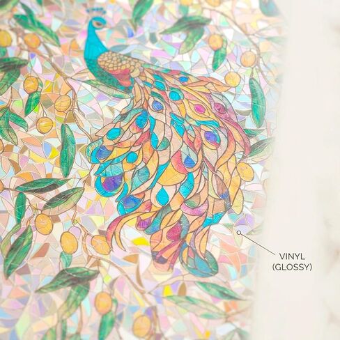 Stained Glass Privacy Window Film Decorative Etched 3D Prism Peacock Static Cling Sliding Door Tints Heat Control Anti UV Resuable No Glue Cover Sticker,17.5" x 78.7" in Saudi Arabia
