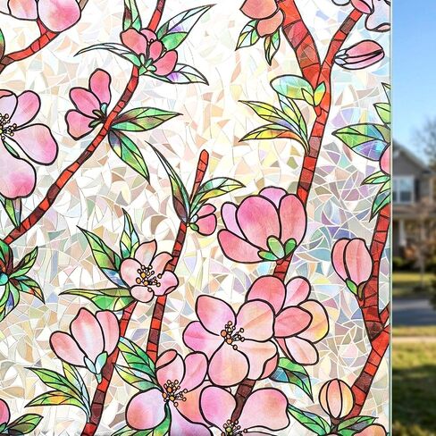 Stained Glass Privacy Window Film Decorative Etched 3D Prism Peacock Static Cling Sliding Door Tints Heat Control Anti UV Resuable No Glue Cover Sticker,17.5" x 78.7" in Saudi Arabia