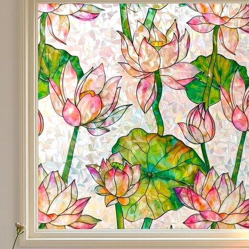 Stained Glass Privacy Window Film Decorative Etched 3D Prism Peacock Static Cling Sliding Door Tints Heat Control Anti UV Resuable No Glue Cover Sticker,17.5" x 78.7" in Saudi Arabia