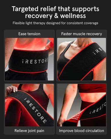 iRESTORE Red Light Therapy Belt for Back Pain and Shoulder Support - Infrared Red Light Therapy for Body with 3 Wavelengths, Wireless LED Belt for Waist, Stomach, Back, Knee, Wellness & Recovery in Saudi Arabia