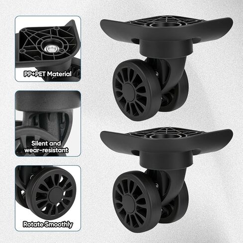 2Pcs Luggage Suitcase Wheels,Only Compatible with DELSEY 24 Inch Checked-Medium ,luggage wheels replacement with Screws/screwdriver,360° Rotation Spinner Wheel,Mute Double Row Swivel Wheel(Black) in Saudi Arabia