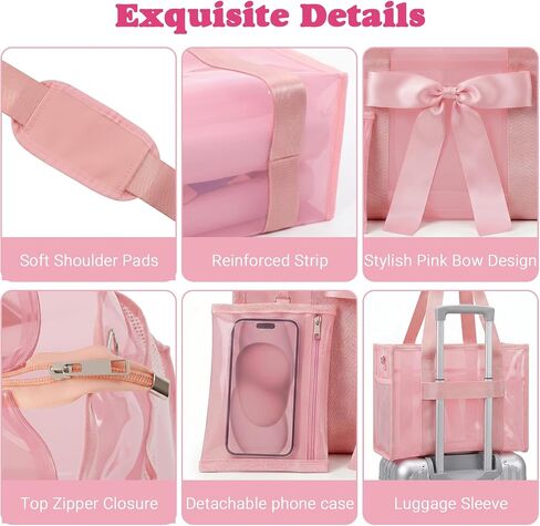 Pink Jelly Tote Bag,25L Bow Beach Tote Bag for Women,Cute Pool Bags for Girl,Beach Waterproof Sandproof Zipper Bag with Phone Pouch, makeup Bag, Adjustable Shoulder Strap in Saudi Arabia