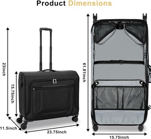 Modoker Rolling Garment Bags for Travel, Large Luggage with Spinner, Suitcase for Me Women,23-Inch Luggage with Laptop Compartment,Rolling Suitcase with Wheels,Suit Cases, Garment Bags,Black in Saudi Arabia