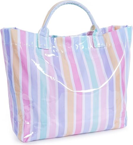Aimyoo Striped PVC Tote Bag for Women, Waterproof Plastic Handbag for Beach Pool, Topbag for Girls Summer Vacation Travel | Stylish in Saudi Arabia