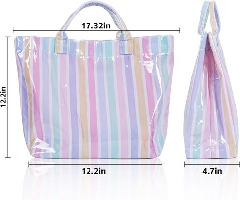 Aimyoo Striped PVC Tote Bag for Women, Waterproof Plastic Handbag for Beach Pool, Topbag for Girls Summer Vacation Travel | Stylish in Saudi Arabia
