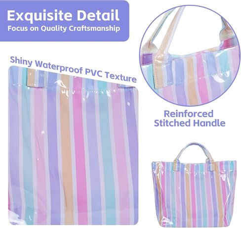 Aimyoo Striped PVC Tote Bag for Women, Waterproof Plastic Handbag for Beach Pool, Topbag for Girls Summer Vacation Travel | Stylish in Saudi Arabia