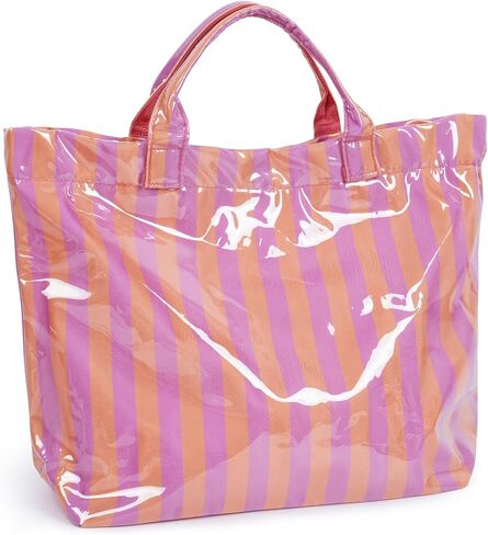 Aimyoo Striped PVC Tote Bag for Women, Waterproof Plastic Handbag for Beach Pool, Topbag for Girls Summer Vacation Travel | Stylish in Saudi Arabia
