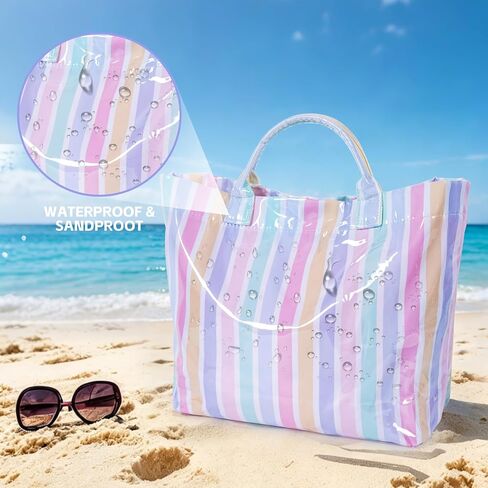 Aimyoo Striped PVC Tote Bag for Women, Waterproof Plastic Handbag for Beach Pool, Topbag for Girls Summer Vacation Travel | Stylish in Saudi Arabia