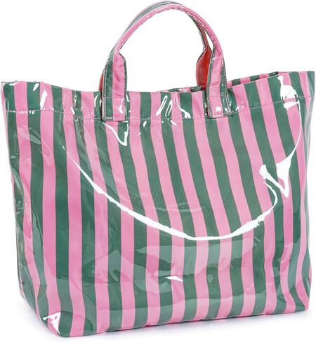 Aimyoo Striped PVC Tote Bag for Women, Waterproof Plastic Handbag for Beach Pool, Topbag for Girls Summer Vacation Travel | Stylish in Saudi Arabia