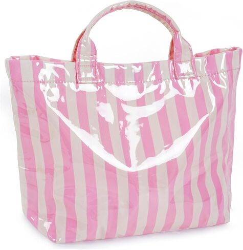 Aimyoo Striped PVC Tote Bag for Women, Waterproof Plastic Handbag for Beach Pool, Topbag for Girls Summer Vacation Travel | Stylish in Saudi Arabia