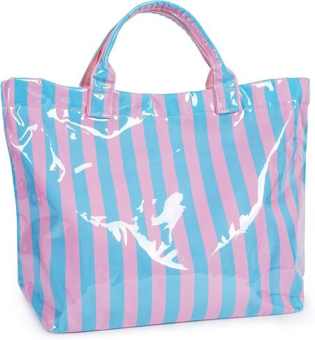 Aimyoo Striped PVC Tote Bag for Women, Waterproof Plastic Handbag for Beach Pool, Topbag for Girls Summer Vacation Travel | Stylish in Saudi Arabia