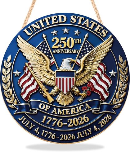 250 Anniversary Wreath Sign Patriotic Wall and Door Decor Signs USA 250th Anniversary Merchandise for 4th of July US 1776-2026 Independence Day Wooden Wall Hanging Sign for Home Porch Decor 12IN x12IN in Saudi Arabia