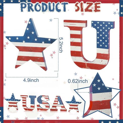 Junkin 5 Pcs Rustic 4th of July Table Centerpiece Patriotic USA Flag Sign Memorial Day Tiered Tray Decor 250th Anniversary Independence Day Farmhouse Table Red White Blue Decoration for Home Office in Kuwait