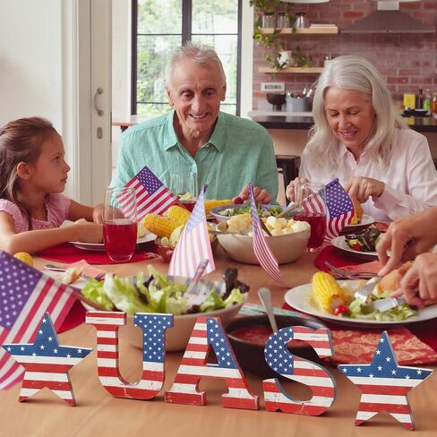 Junkin 5 Pcs Rustic 4th of July Table Centerpiece Patriotic USA Flag Sign Memorial Day Tiered Tray Decor 250th Anniversary Independence Day Farmhouse Table Red White Blue Decoration for Home Office in Kuwait
